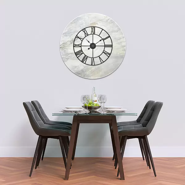 Glass Clock With Skeleton Frame in Italian Stone - 100cm Wide
