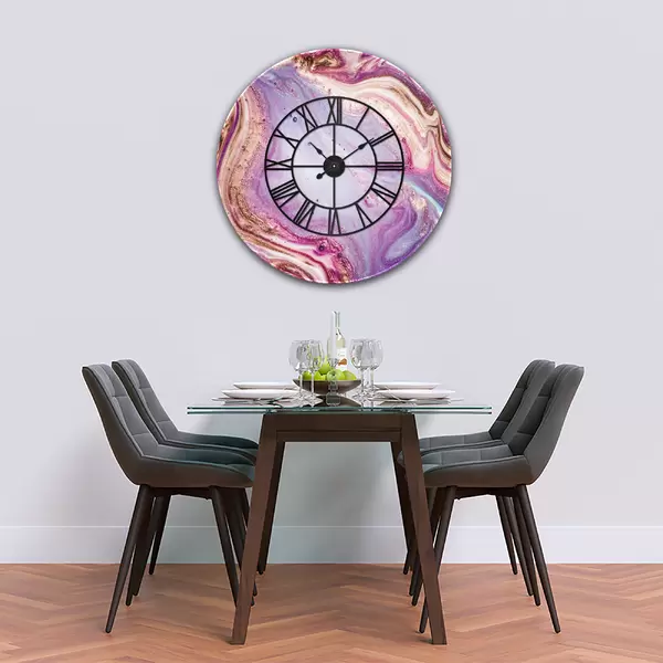 Glass Clock With Skeleton Frame in Liquid Amethyst - 100cm Wide