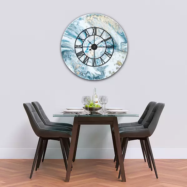 Glass Clock With Skeleton Frame in Liquid Aqua - 70cm Wide