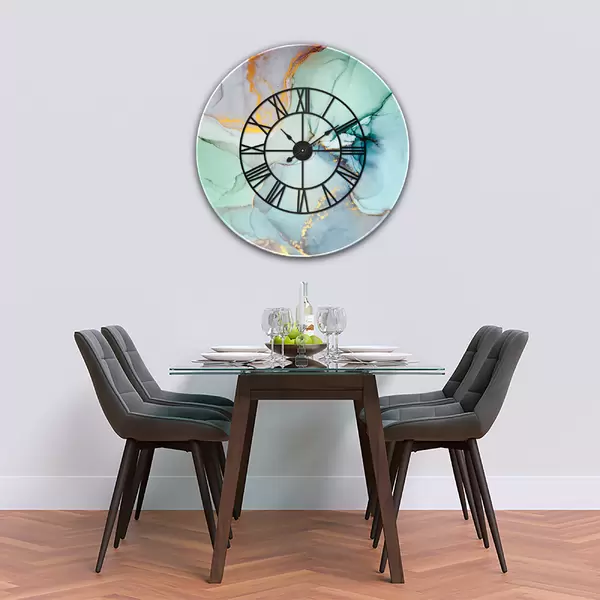 Glass Clock With Skeleton Frame in Liquid Aquamarine - 100cm Wide