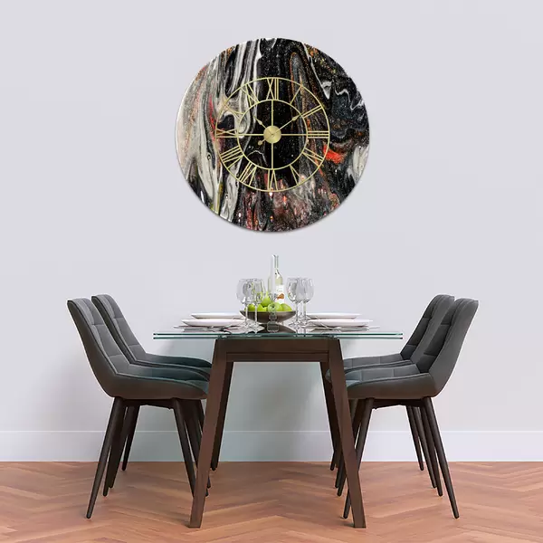 Glass Clock With Skeleton Frame in Liquid Black - 80cm Wide