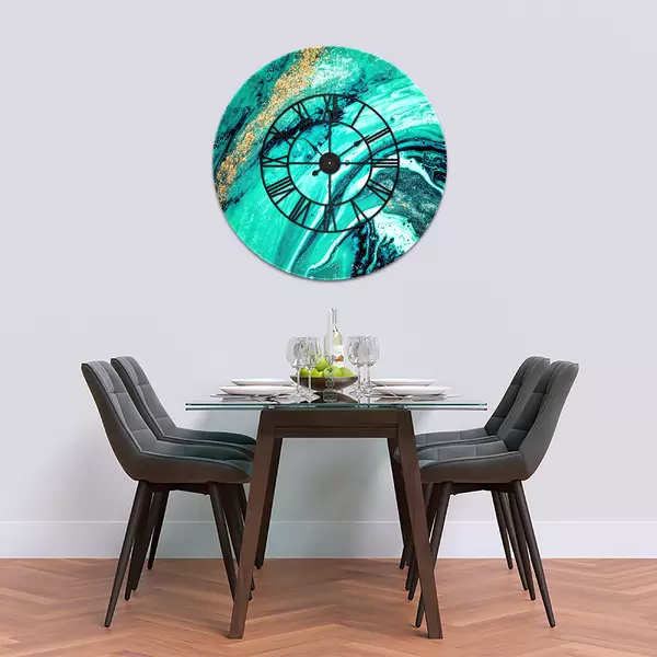Glass Clock With Skeleton Frame in Liquid Emerald - 100cm Wide