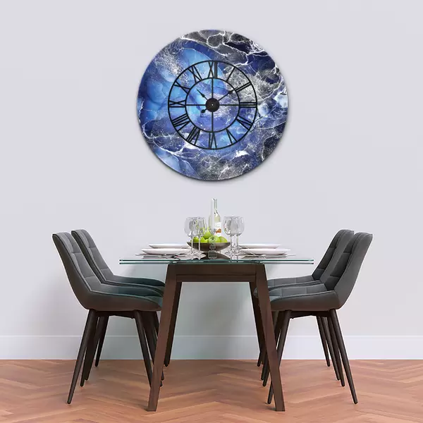 Glass Clock With Frame in Liquid Galaxy - 80cm Wide