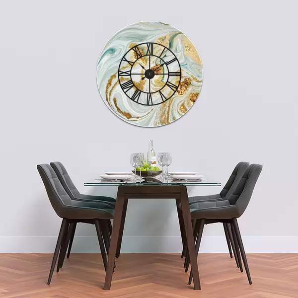 Glass Clock With Skeleton Frame in Liquid Jade - 100cm Wide