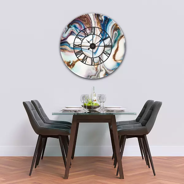 Glass Clock With Skeleton Frame in Liquid Pearl - 100cm Wide
