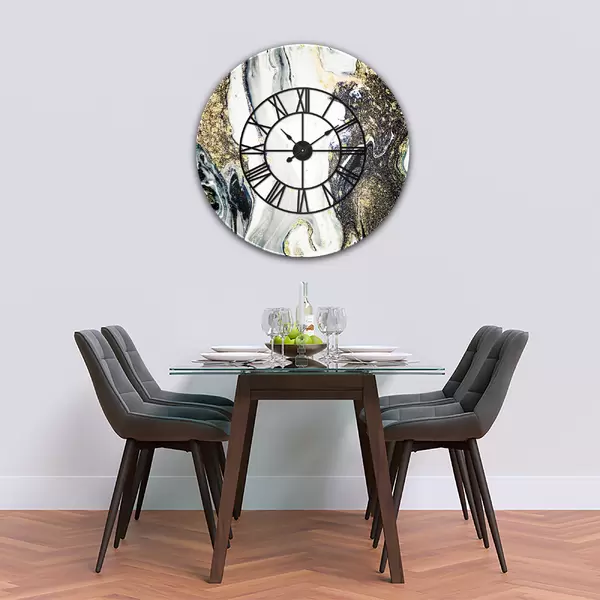 Glass Clock With Skeleton Frame in Liquid Space - 100cm Wide