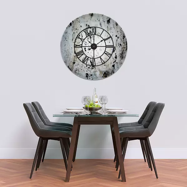 Glass Clock With Skeleton Frame in Marble - 100cm Wide