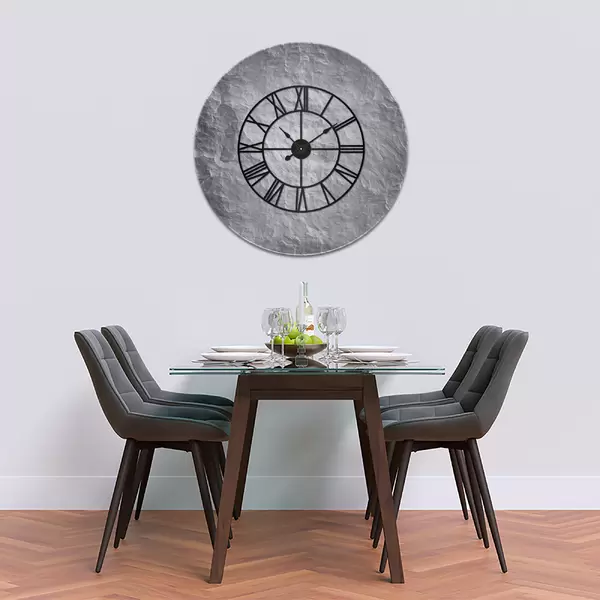 Glass Clock With Skeleton Frame in Monochrome Slate - 100cm Wide