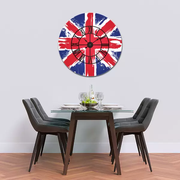 Glass Clock With Skeleton Frame in Painted Union Jack - 90cm Wide