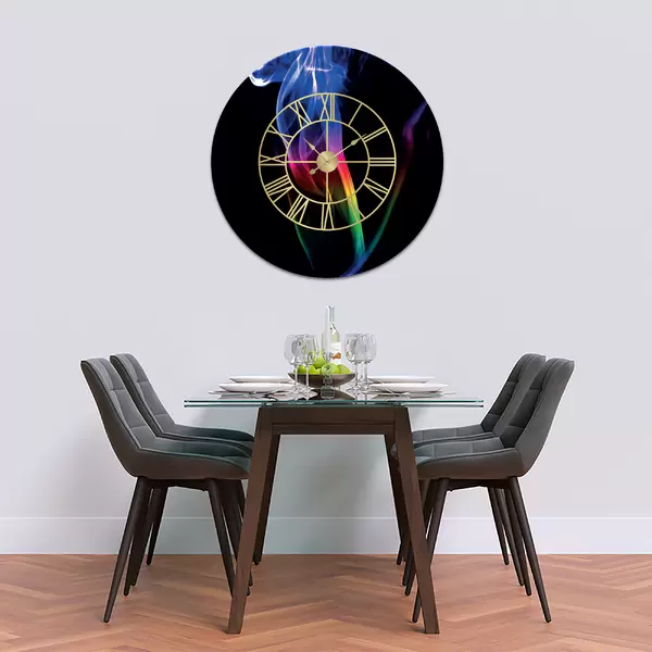 Glass Clock With Skeleton Frame in Rainbow Smoke - 80cm Wide