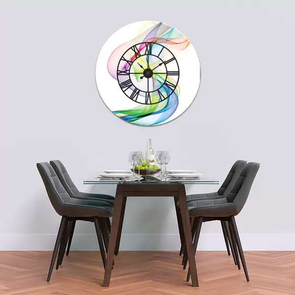 Glass Clock With Skeleton Frame in Rainbow Wave - 50cm Wide