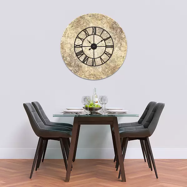 Glass Clock With Skeleton Frame in Rustic Sandstone - 70cm Wide