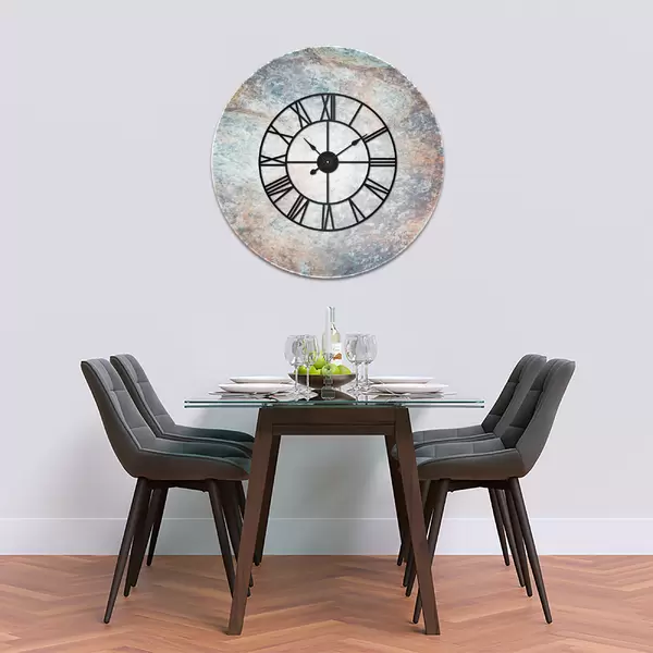 Glass Clock With Skeleton Frame in Rustic Wood - 100cm Wide