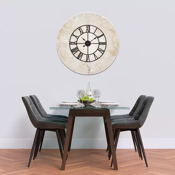 Glass Clock With Skeleton Frame in Sandstone Italian Granite - 70cm Wide