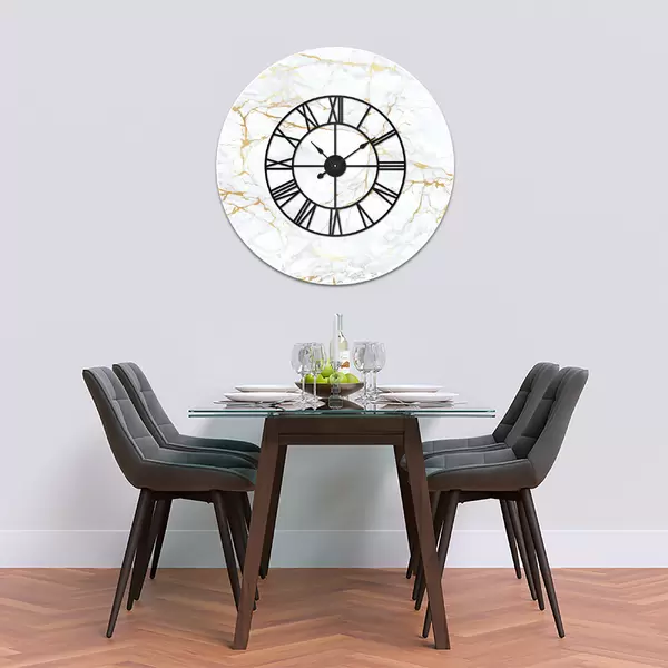 Glass Clock With Skeleton Frame in White Gold Veins - 100cm Wide
