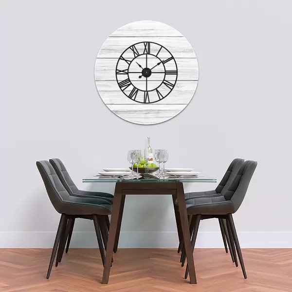 Glass Clock With Skeleton Frame in White Wood - 100cm Wide