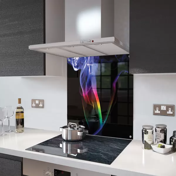 Glass Splashback With Fixing Holes in Rainbow Smoke - 60cm Wide x 100cm High