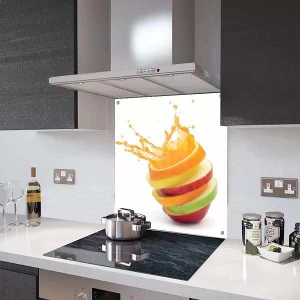 Glass Splashback With Fixing Holes in Fruit Cocktail - 60cm Wide x 100cm High