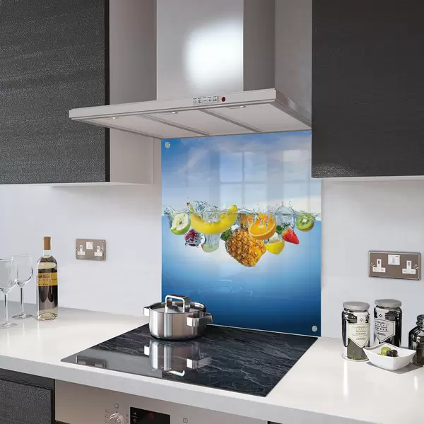 Glass Splashback With Fixing Holes in Fresh Fruit In Water - 60cm Wide x 100cm High