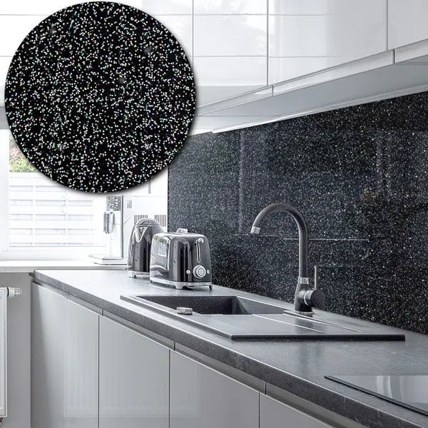 Sparkle Acrylic Splashback - Painted in Black - 5mm sample