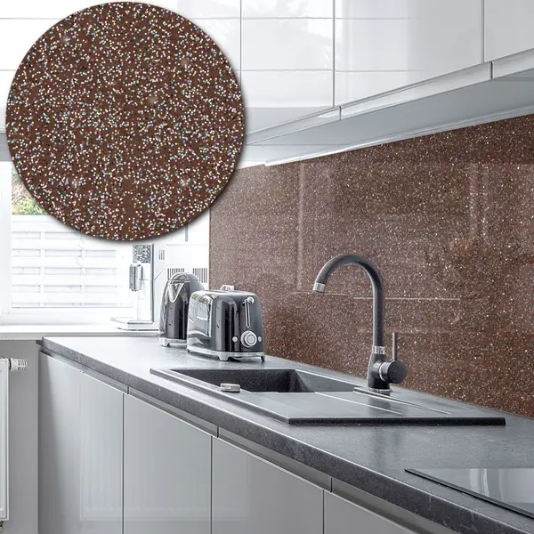 Sparkle Acrylic Splashback - Painted in Chocolate Brown - 5mm sample