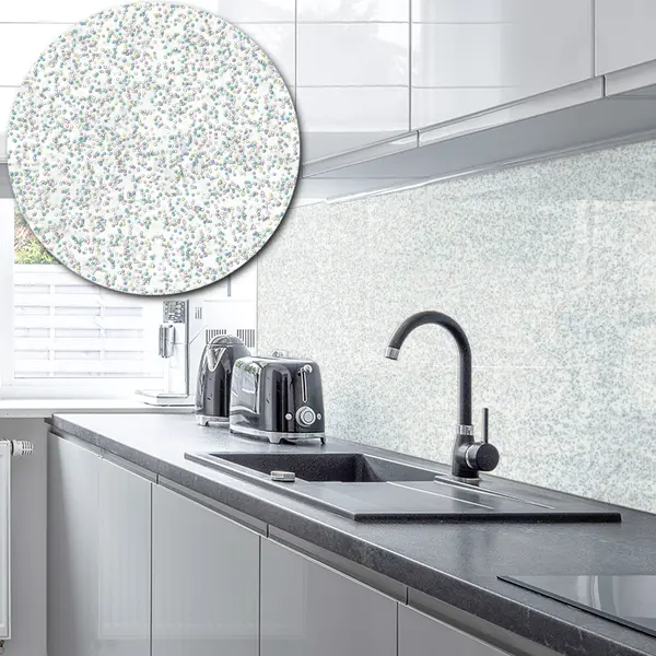 Sparkle Acrylic Splashback - Painted in High Gloss White - 5mm sample