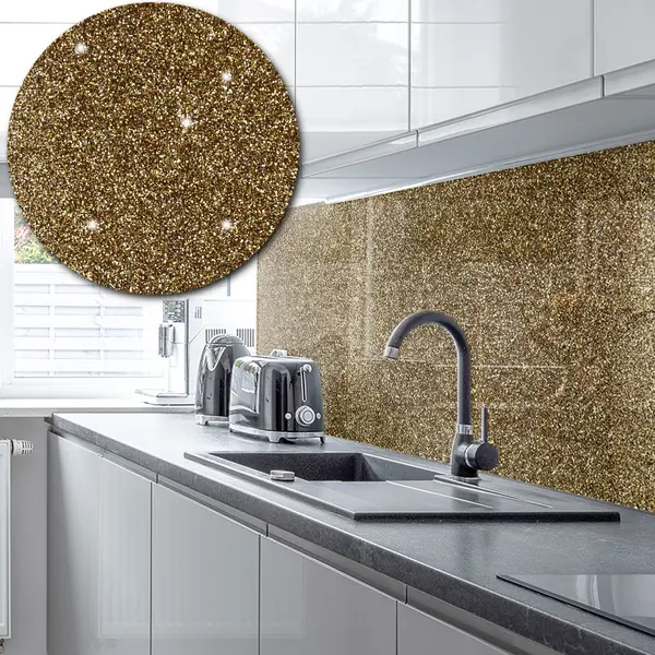 Acrylic Splashback Glitter - In Aged Gold - 3mm 900mm by 750mm