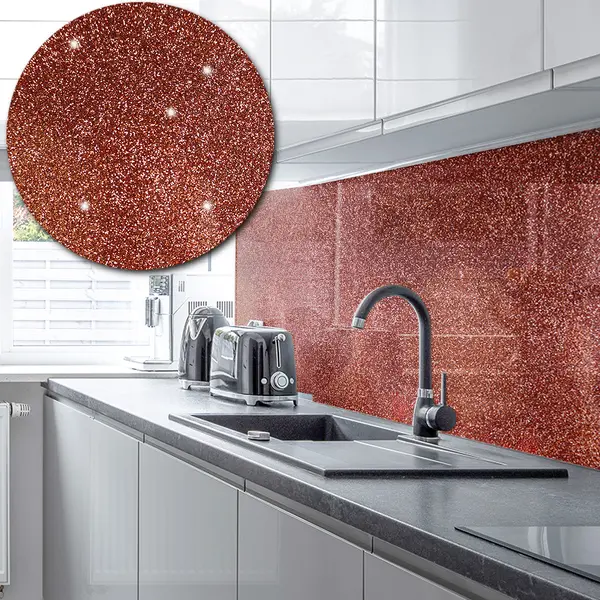 Acrylic Splashback Glitter - In Copper - 3mm 600mm by 750mm