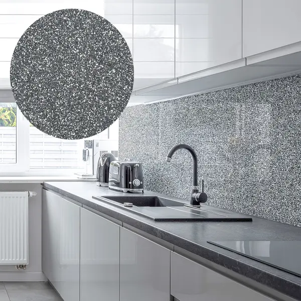 Acrylic Splashback Glitter - In Silver - 3mm 900mm by 750mm