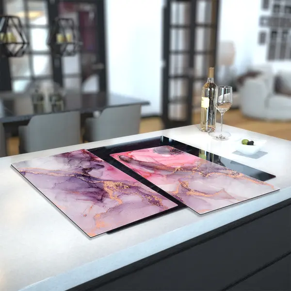 Glass Hob Cover / Chopping Board in Liquid Pink Marble - 60cm Wide x 52cm High