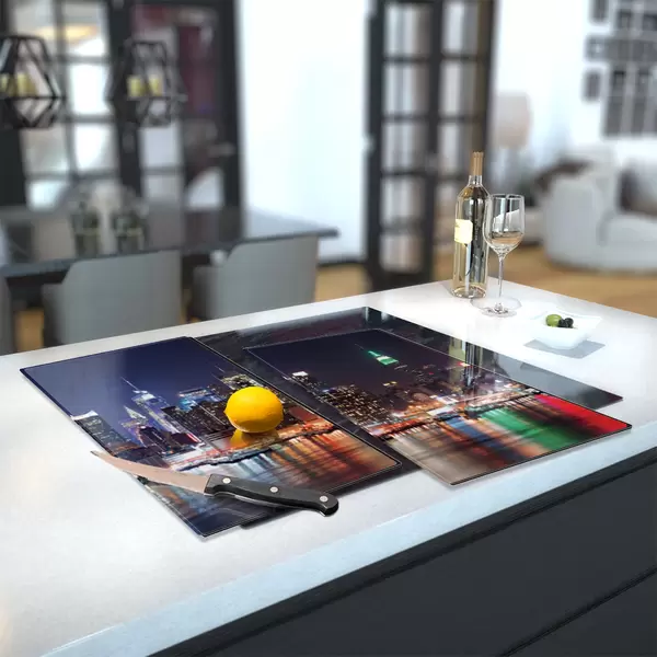 Glass Hob Cover / Chopping Board in Manhatten Skyline - 60cm Wide x 52cm High