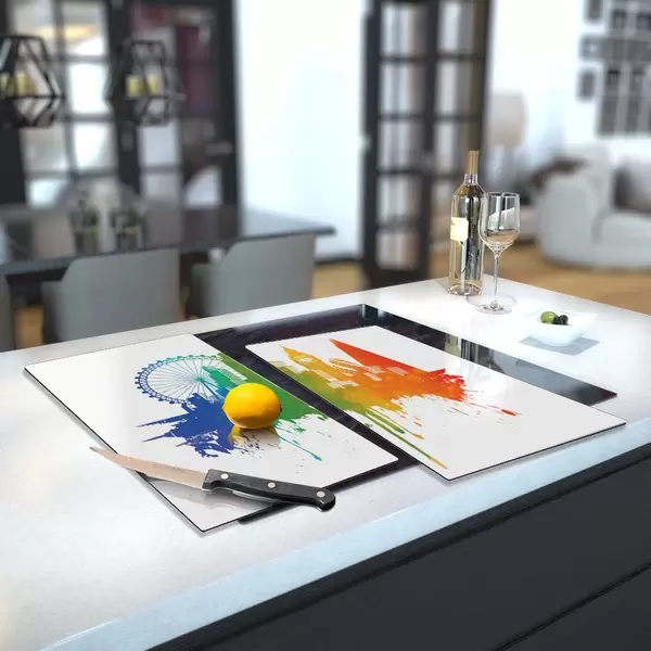 Glass Hob Cover / Chopping Board in 'Pride' London on White - 60cm Wide x 52cm High