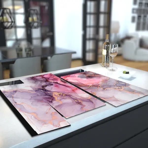 Glass Hob Cover / Chopping Board in Liquid Pink Marble - 90cm Wide x 52cm High