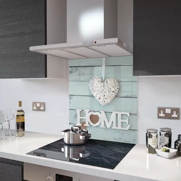 Glass Splashback With Fixing Holes in Home Is Where The Heart Is - 60cm Wide x 100cm High
