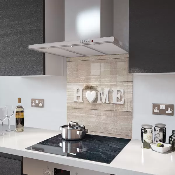 Glass Splashback With Fixing Holes in Home and White Heart - 60cm Wide x 100cm High