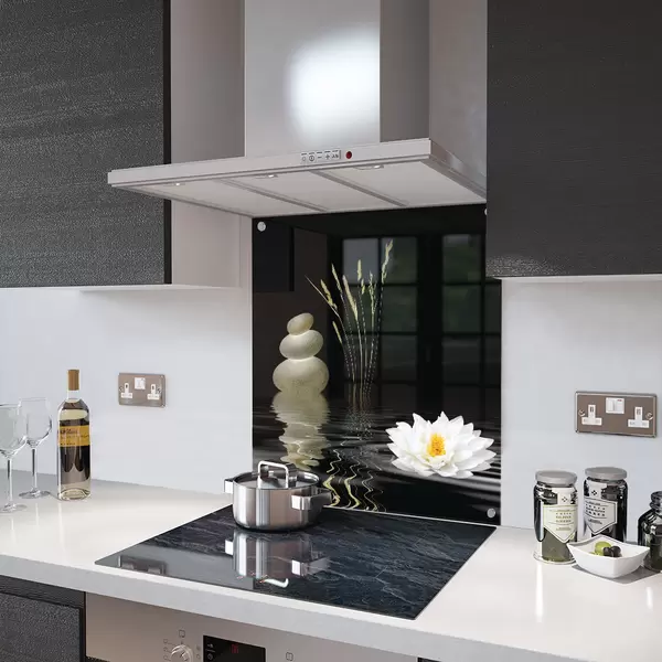 Glass Splashback With Fixing Holes in Water Lily - 60cm Wide x 100cm High