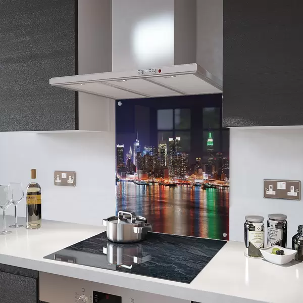 Glass Splashback With Fixing Holes in Manhattan Skyline - 60cm Wide x 100cm High