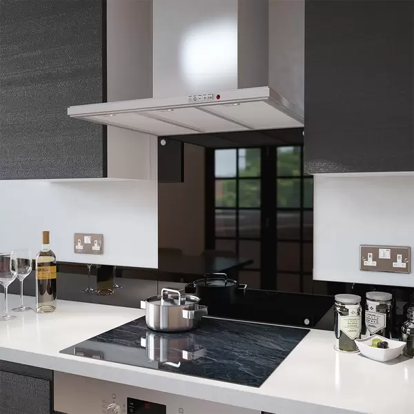 Black - Kitchen Glass Splashback With Fixing Holes - 60cm Wide x 75cm High
