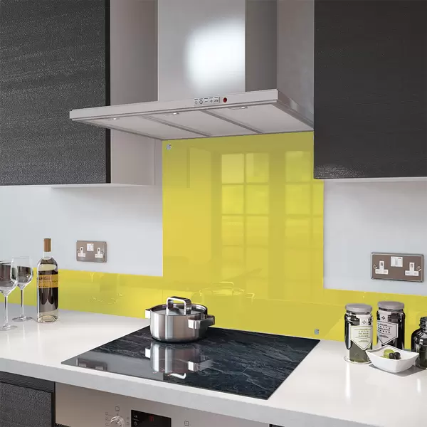 Yellow - Kitchen Glass Splashback With Fixing Holes - 60cm Wide x 75cm High