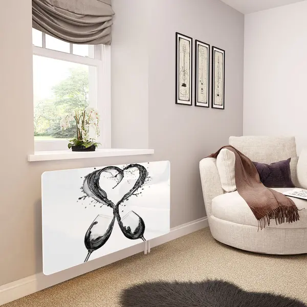 Glass Radiator Cover in Wine Splash Heart BW - Extra Small