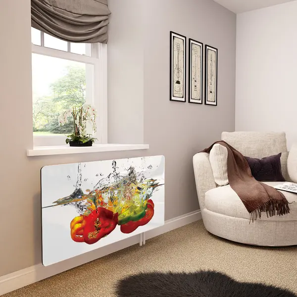 Glass Radiator Cover in Peppers In Water On White - Extra Small
