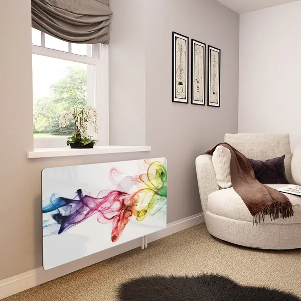 Glass Radiator Cover in Rainbow Smoke on White - Extra Small