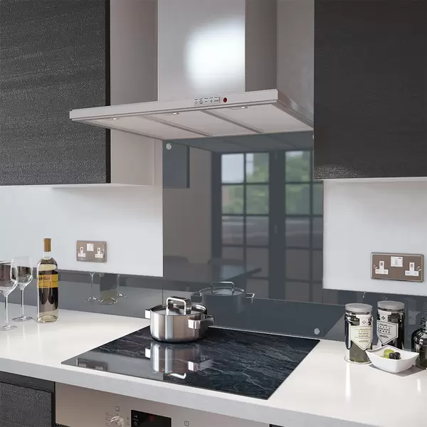 Anthracite Grey - Kitchen Glass Splashback With Fixing Holes - 60cm Wide x 75cm High