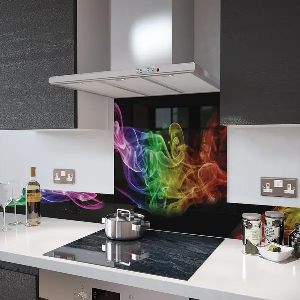 Digital Print Glass Upstand Black Rainbow Smoke 100cm x 14cm