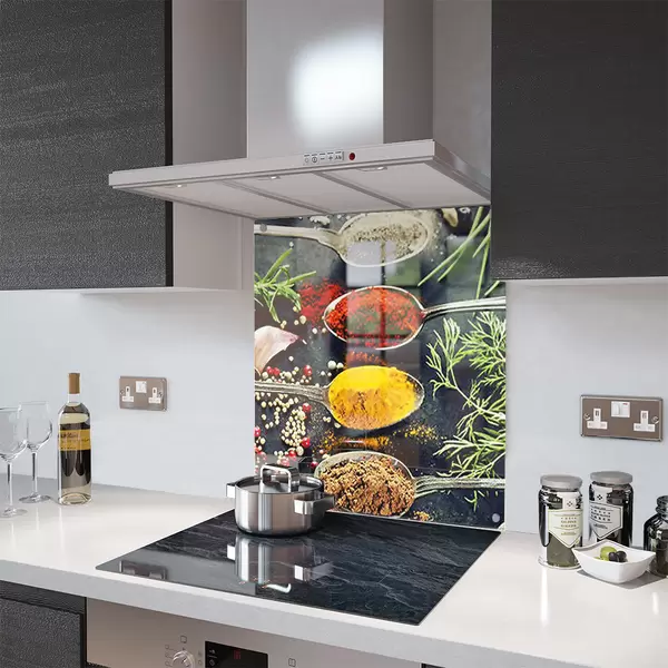 Glass Splashback With Fixing Holes in Asian Spices - 60cm Wide x 100cm High