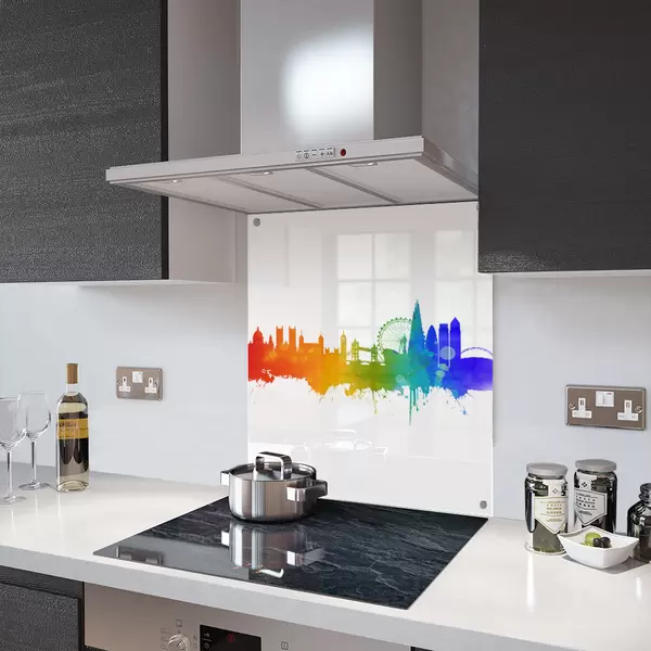 Glass Splashback With Fixing Holes in London Fusion on White - 60cm Wide x 100cm High
