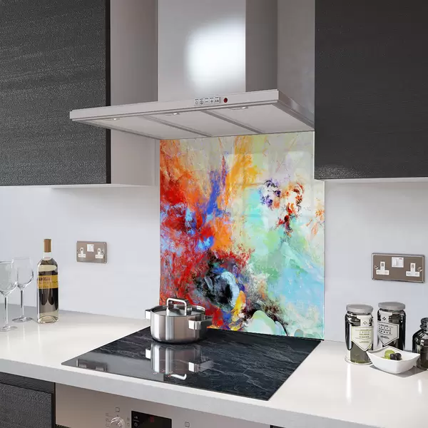 Glass Splashback With Fixing Holes in Abstract Sky - 60cm Wide x 100cm High