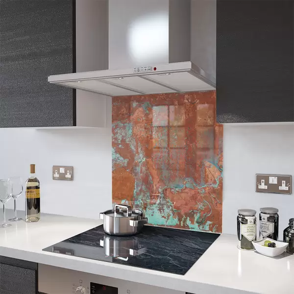 Glass Splashback With Fixing Holes in Aged Copper - 60cm Wide x 100cm High