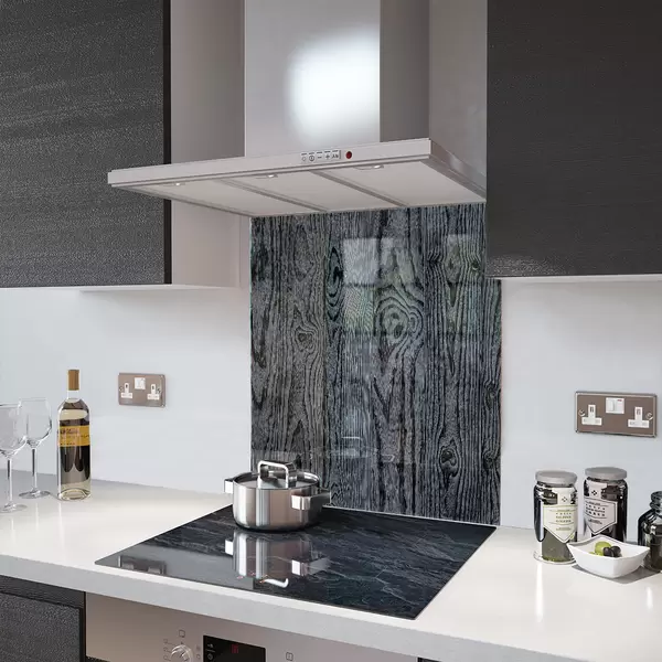 Glass Splashback With Fixing Holes in Black Ash - 60cm Wide x 100cm High