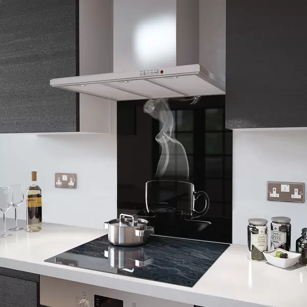 Black Coffee Cup - Kitchen Glass Splashback - 40cm Wide x 60cm High